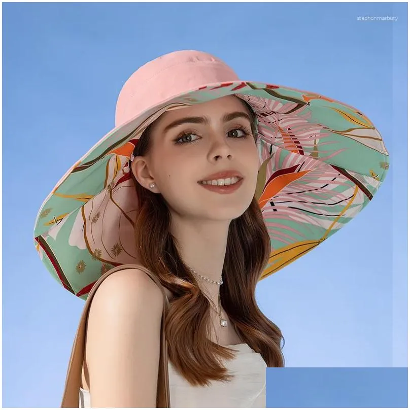 Wide Brim Hats Women Summer Double-Sided Hat Sun Protection Flower Beach Cap Lady Outdoor Elegant Sunsn Headgear Wholesale Drop Deliv Dhche