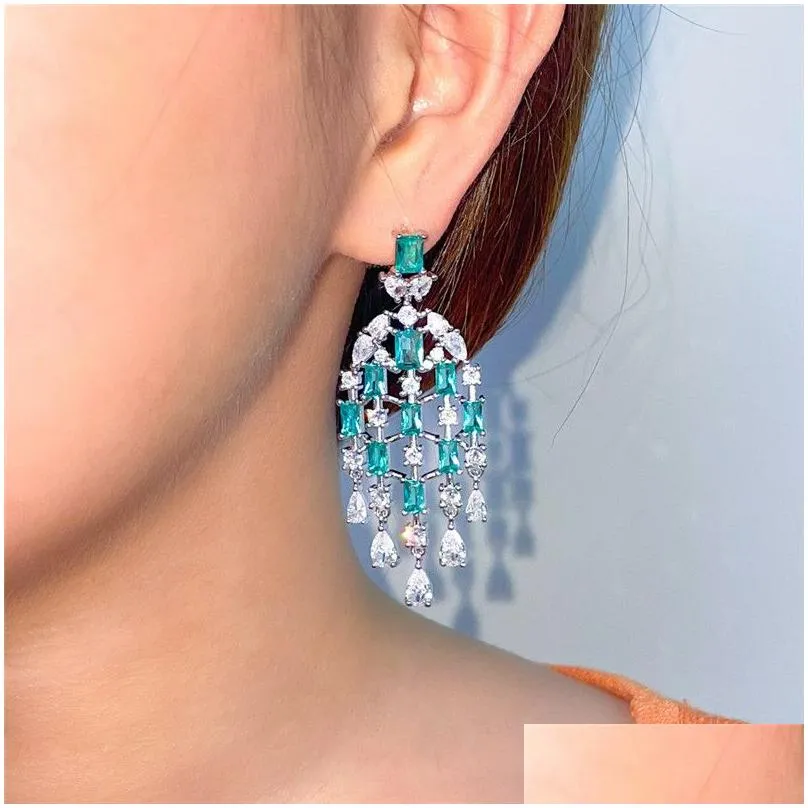 Dangle Chandelier Tassel Long Earring Designer For Woman Jewelry 925 Sterling Sier Post Blue Aaa Cubic Zirconia Copper White Diamon Dhdm4