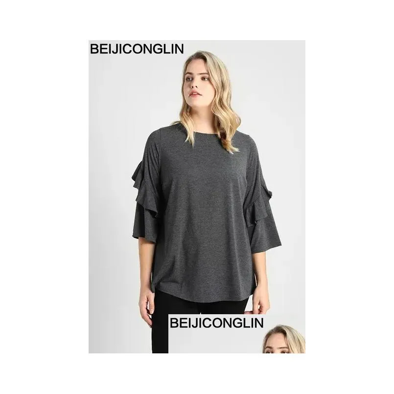 plus Size Ruffle Sleeve Summer Spring Top Women Three Quarters Sleeve Loose Cott T-shirt Female Large Size Blouse 6XL 7XL 8XL T0Ky#