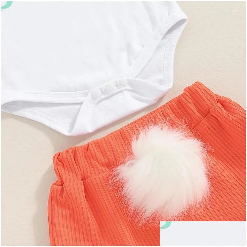 Clothing Sets My 1st Easter Baby Girl Outfit 3Pcs Round Neck Short Sleeve Romper 3D Tail Headband Clothes Set