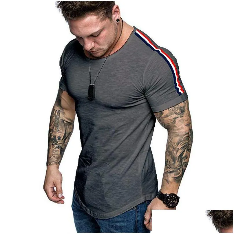 Men`S T-Shirts New Summer Casual T-Shirt Men Solid Work Slim Fitness Sport Short Sleeve O-Neck Over Size Mens Tshirt Streetwear Cloths Dhmuk