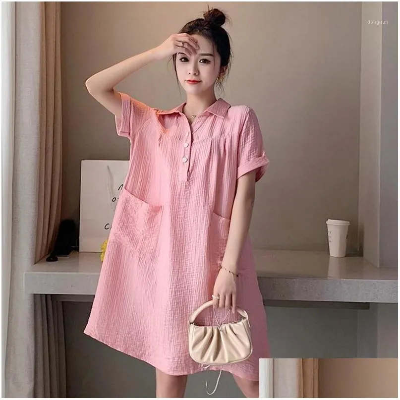 Women`s T-Shirt Dress Summer 2021 Large Size Loose Mid-Length Slimming Casual Short-Sleeved Shirt