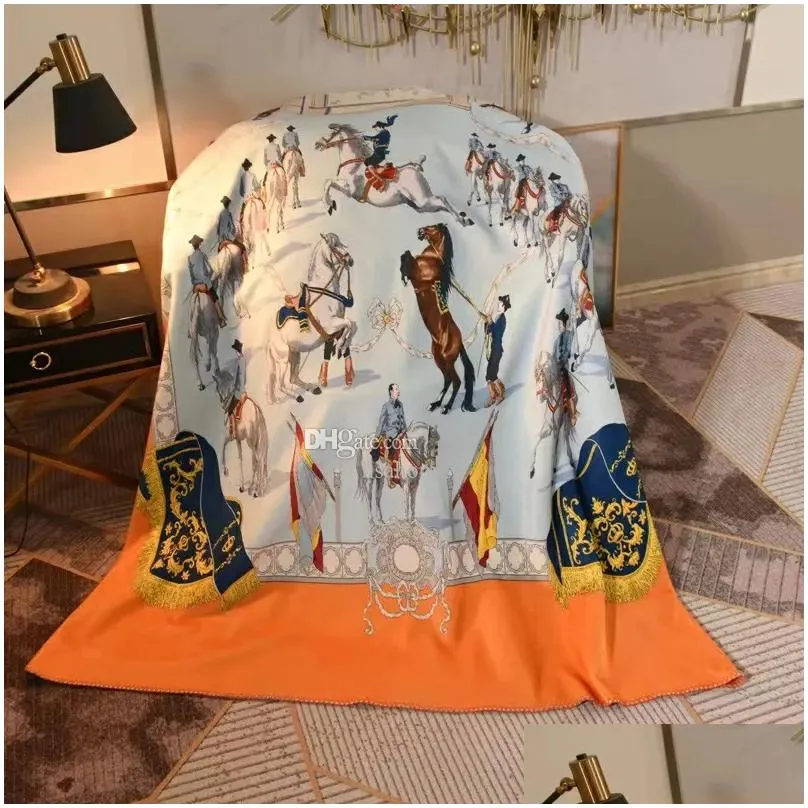 GOOD QUAILTY Luxurious H White Horse Blanket matching Pillow Brocade Velvet Double Blanket, multi-function shawl blanket, travel blanket, aircraft blanket