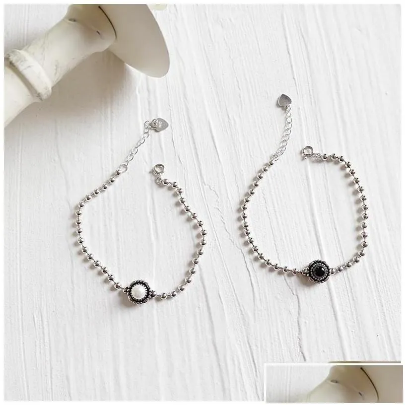 Silver New Trendy Vintage M Beads Chain Bracelets Women 925 Sterling Sier Freshwater Pearl And Black Agate Bracelet Wedding Jewelry