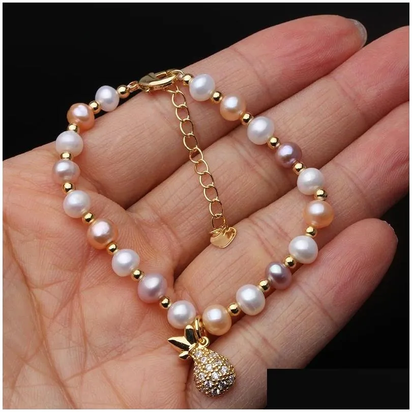Bangles 100% Real Freshwater Pearl Bracelet For Women Natural Jewelry Girl Daughter Birthday Gift Drop Delivery Dhjjk