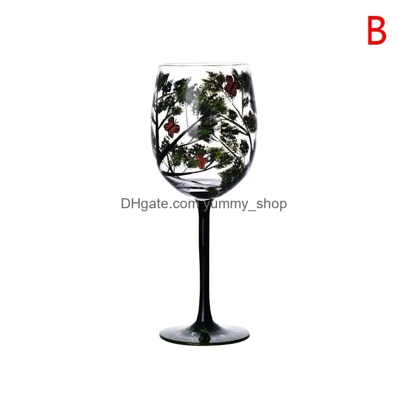 Wine Glasses Four Seasons Trees Goblet Creative Printed Round Glass Cup For Beer Cocktail Large Capacity Gift Drop Delivery Home Gar Dh9Oi