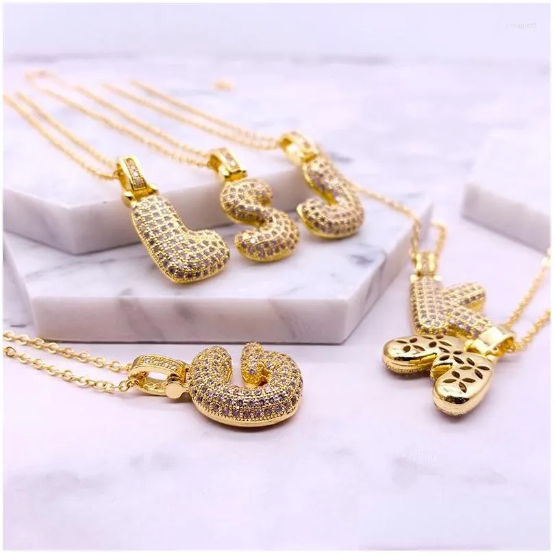 Pendant Necklaces A-Z 26 Initials Bubble Letters Chain For Men Women Gold Color Cubic Zircon Letter Hip Hop Jewelry Drop Delivery Dhfgg