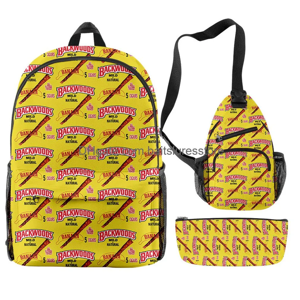 3pcs set 3d backwoods cigar backpacks raw teens yellow bags oxford outdoors backpack lady infantry packs red smell proof laptop