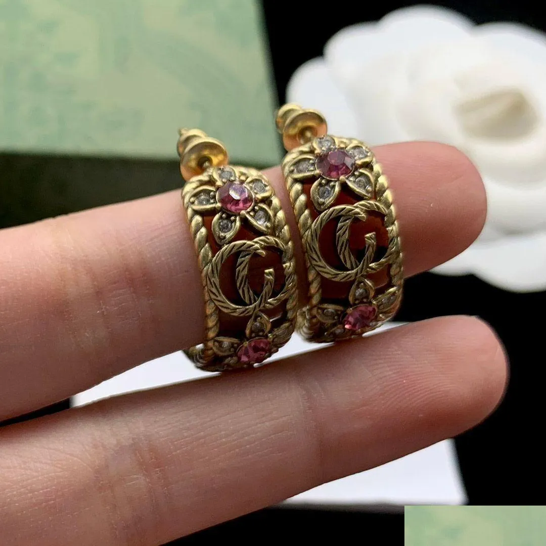 Stud Designer Earrings Red Flower Thread Diamond G Jewelry Engagement Gift Drop Delivery Ot2C8