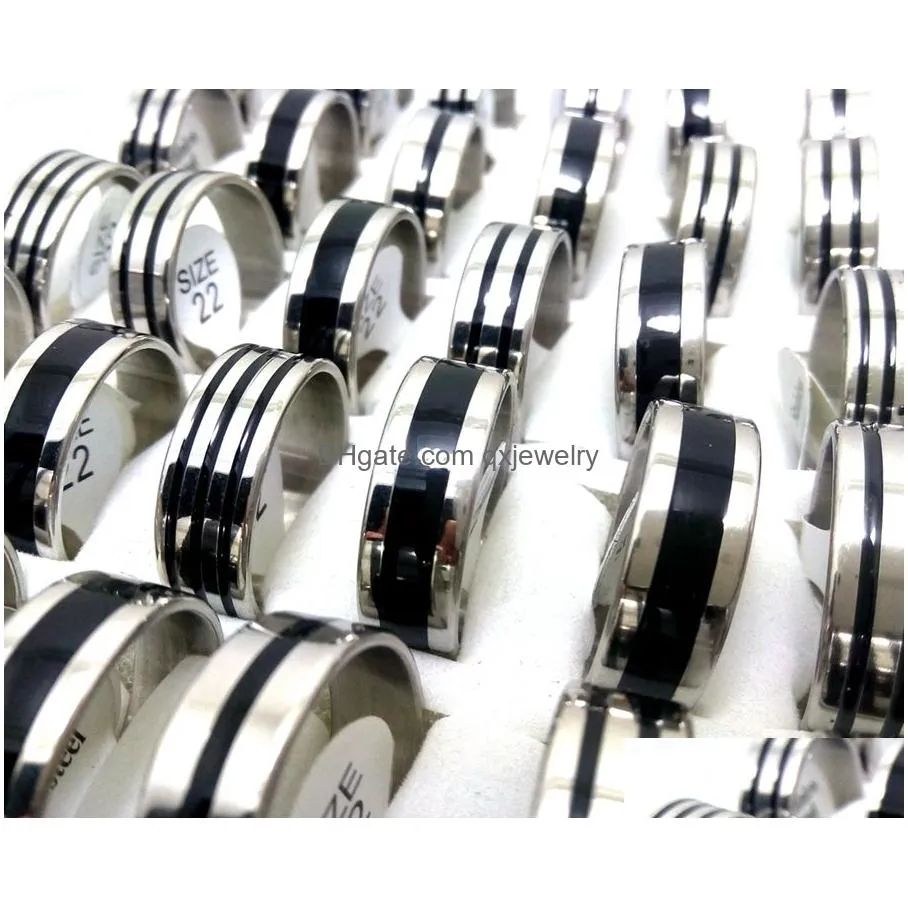 Band Rings Whole Lot 100Pcs Top Mix Black Enamel 316L Stainless Steel 8Mm Men Women Wedding Finger Ring Jewelry Brand New3685751 Drop Dhw0S