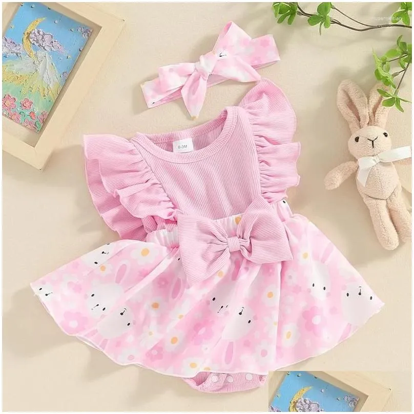 Clothing Sets Born Baby Girl Easter Outfit Ruffle Floral Romper Dress Bodysuit Headband Summer Clothes