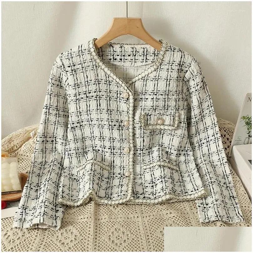 Women`s Jackets Gagarich 2024 Autumn Winter Temperament Tweed Cropped Jacket Women Korean Style Fashion Loose Versatile Long-sleeved