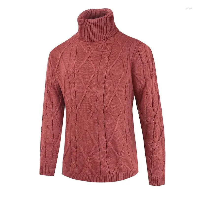 Men`s Sweaters 2023 Winter Loose Casual Bottom Solid Color High Neck Sweater