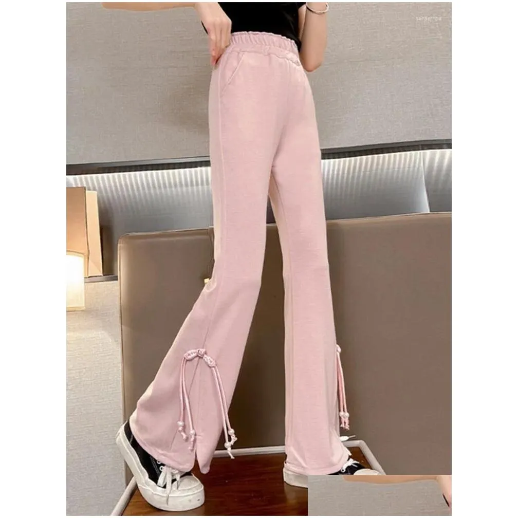 Trousers Girls` Summer Pants 2024 Medium Children Korean Version Of 6-12 Years Old 15 Bell Bottoms