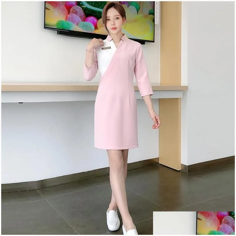 Basic & Casual Dresses Spa Mas Uniforms For Women Sauna Foot Bath Work Clothing Female Beauty Salon Workwear V Neck Drop Delivery App Dhief