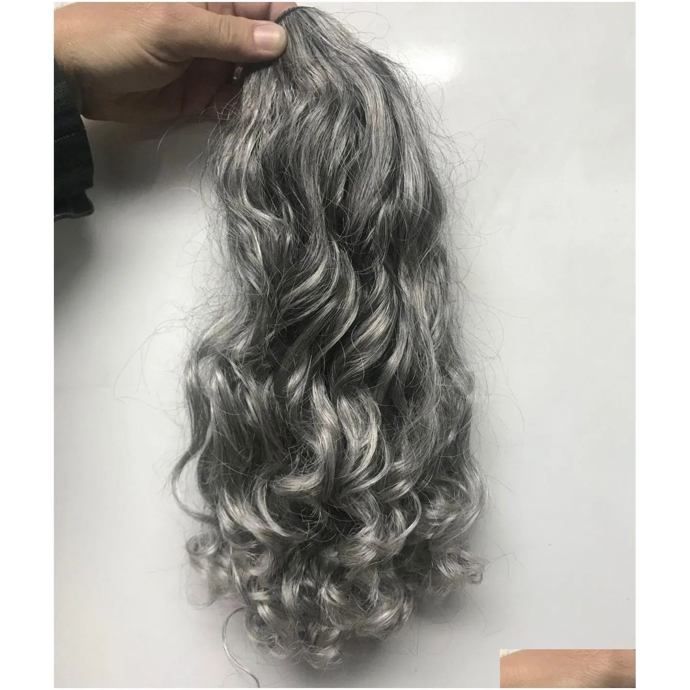 Ponytails Diva Long Grey Wavy Human Hair Pony Tail Hairpiece Dstring Gray Women Ponytail Extension Salt And Pepper Natural Highlights