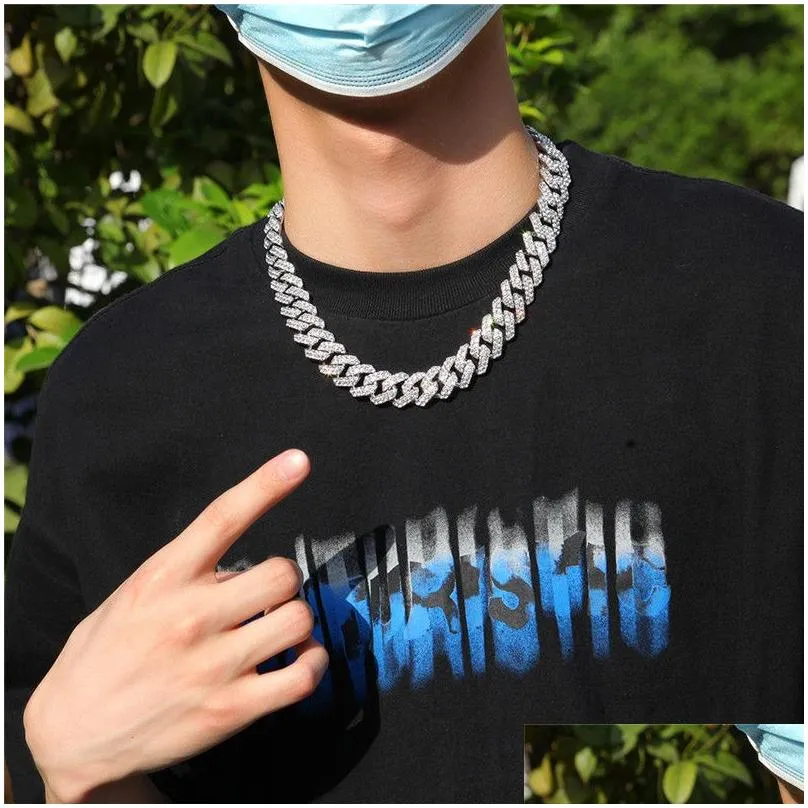 18mm cuban link chain mens necklace designer jewelry gold chain for man party hip hop diamond iced out chains aaa austrian rhinestone silver necklaces woman