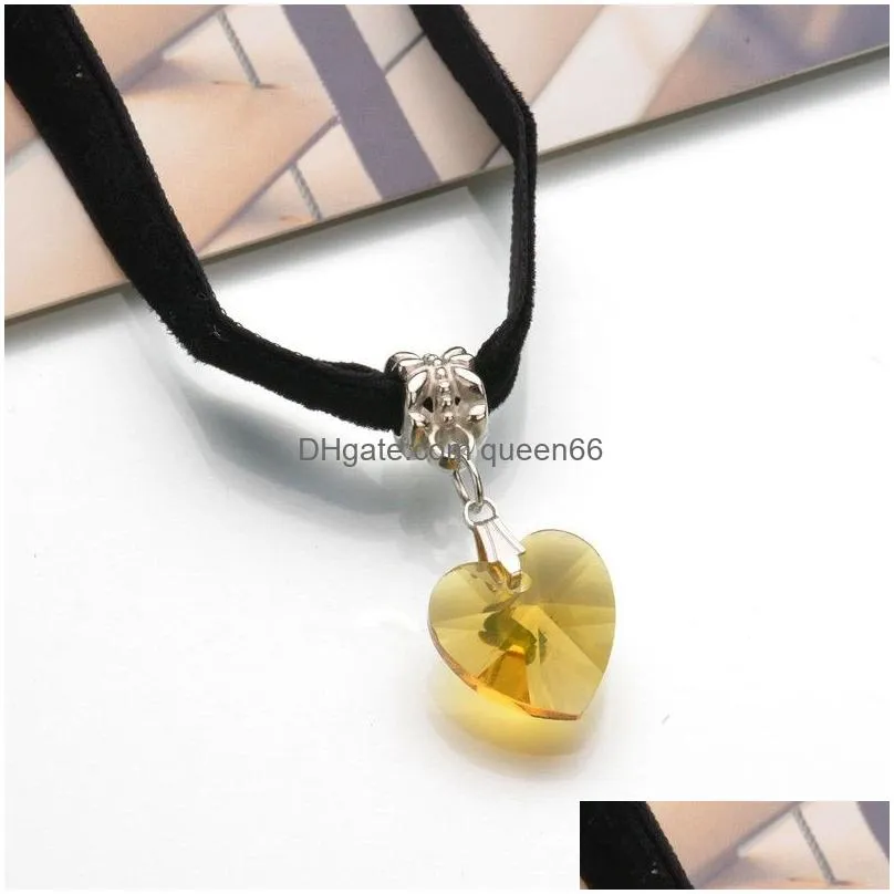 Pendant Necklaces Japan Harajuku Heart Shaped Necklace Resin With Veet Chain Vintage Peach Choker For Girls 6 Colors Drop Delivery Jew Dhueq