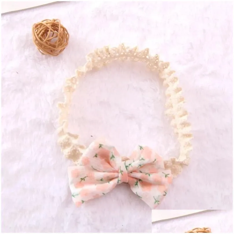Floral Printed Chiffon Bow Lace Headband Baby Girls Korea Style Hair Accessories Kids Spring Summer Headbands Infant Hairband