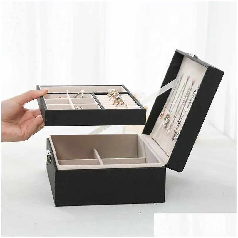 Jewelry Boxes Pu Leather Box Double-Layer Wooden Princess Storage Cosmetic 230505 Drop Delivery Dhbep