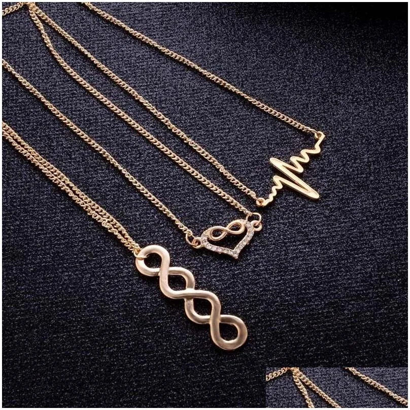 multi-layer necklace electrocardiogram collar lucky 8 tassel chain necklace