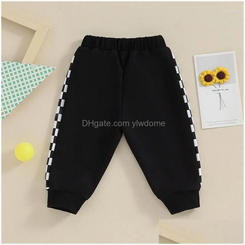 Trousers Toddler Baby Boy Sweatpants Checkerboard Work Elastic Jogger Pants Casual For Born Infant Drop Delivery Dhfgt
