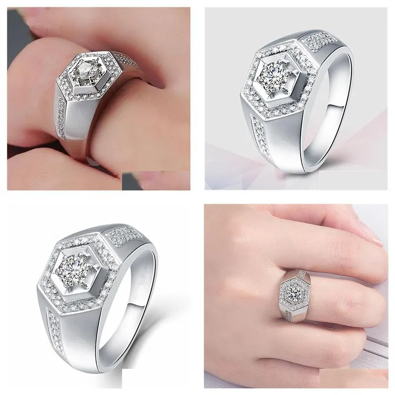 vintage silver mens ring gemstone wedding party jewelry accessories gift adjustable finger diamond rings for male