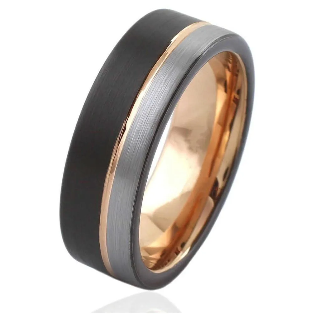 Band Rings Trendy 8Mm Black Tungsten Carbide Wedding For Men Koa Wood Inlay Matte Tricolor Stainless Drop Delivery Dhod6