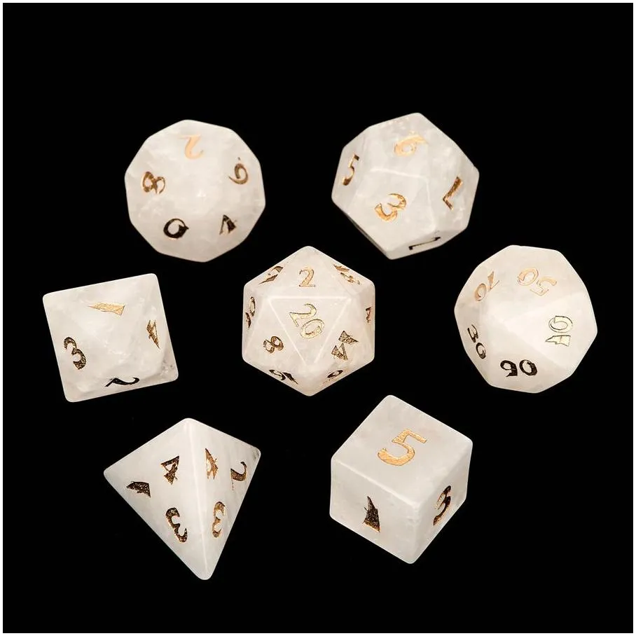 Natural White Crystal Polyhedral Loose Gemstones Dice 7pcs Set Dungeons & Dragons Crystal Dice Set DND RPG Games Ornaments Spot Goods Wholesale Accept