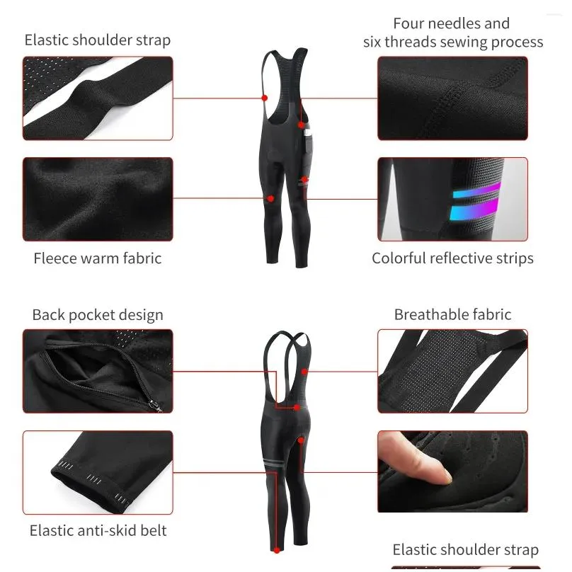 Racing Pants WOSAWE Men`s Cycling Bib Long Winter Autumn Bicycle Road Bike Tights Thermal Fleece Padded