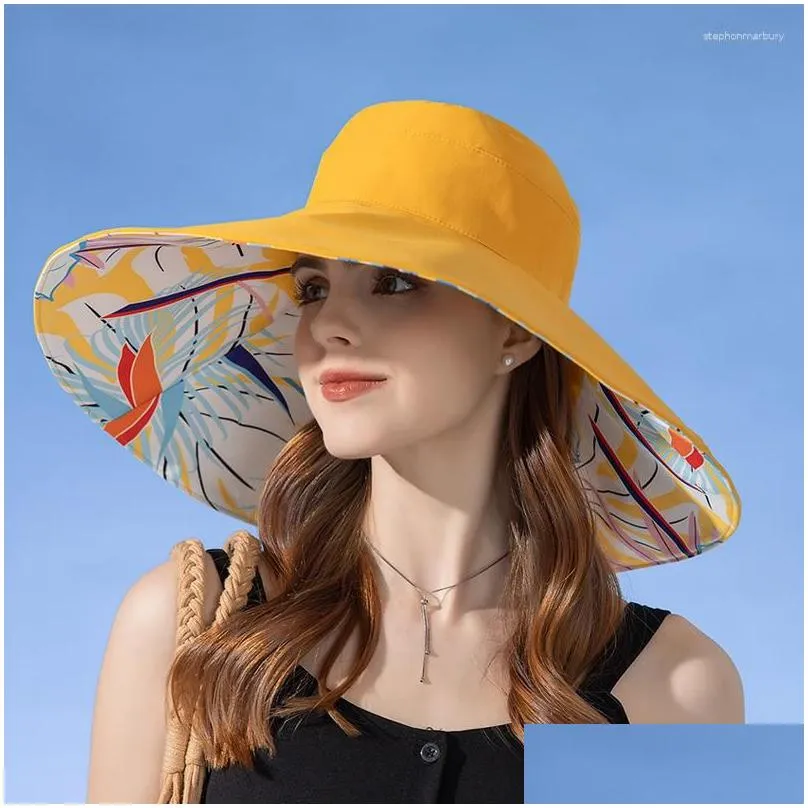 Wide Brim Hats Women Summer Double-Sided Hat Sun Protection Flower Beach Cap Lady Outdoor Elegant Sunsn Headgear Wholesale Drop Deliv Dhche