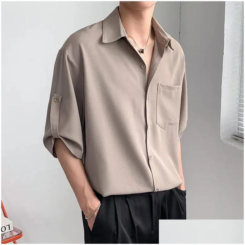 Men`s Casual Shirts Shirt Korean Fashion Light Wind Summer Silk Ropa Clothing For Men