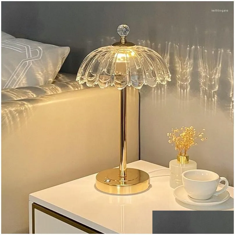 Table Lamps Crystal Lamp Modern Decora Art Metal Base Touch Dimming Indoor Lighting Girl Bedroom Light Fixture Home Decor Luxury Drop Dhpqh