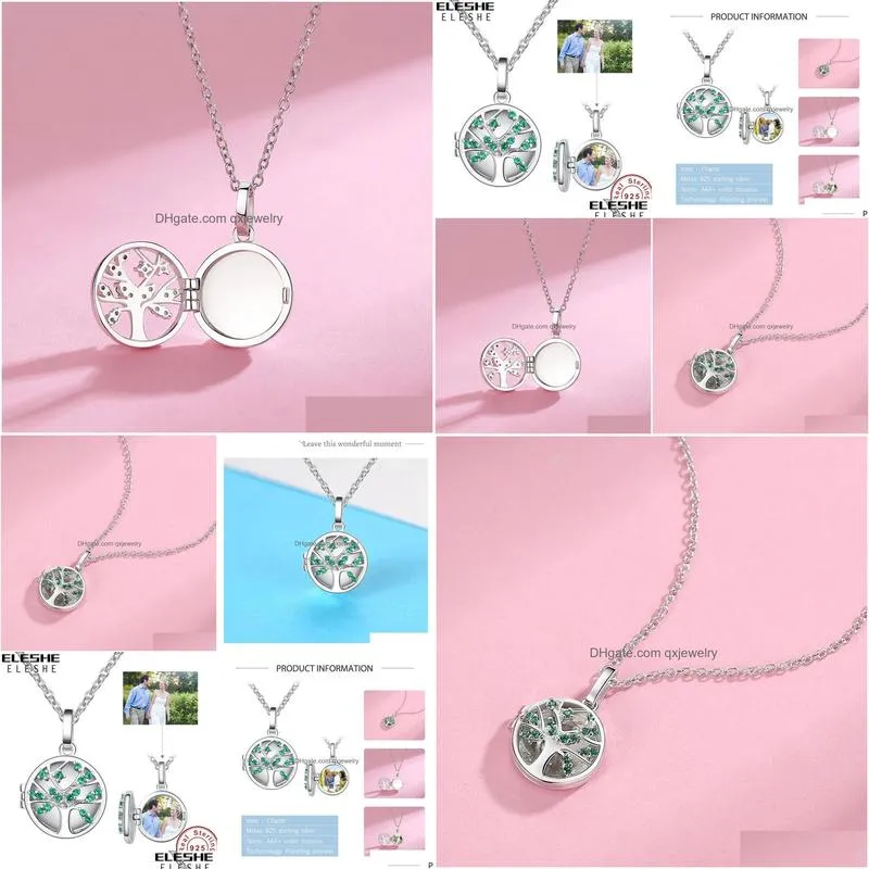 Pendant Necklaces Eleshe Personalized Custom Po Necklace Family Tree 925 Sterling Sier Customized For Women Fashion Drop Delivery Jewe Dhlnb