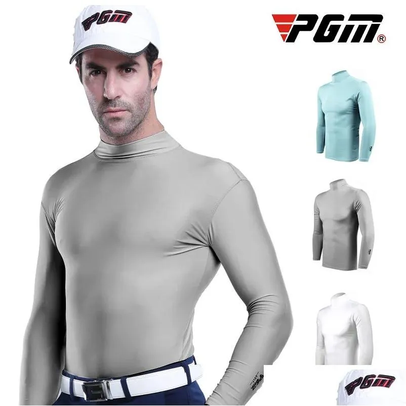 Shirts PGM Mens Sun Protection Shirt Ice Tights Long Sleeve T Shirt AntiUV Training Underwear Shirts Golf T Shirt Men