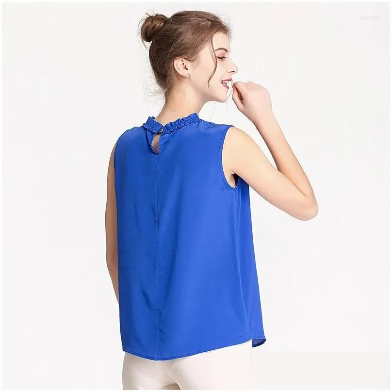 Women`s T Shirts Pure Silk Women`s O-neck Sleeveless Simple Loose Solid Color Chiffon Undershirt Tops