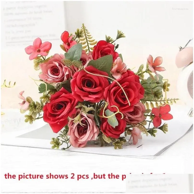 Decorative Flowers Wedding Simulation Silk Filander Curled Edge Roses Bouquet Home Bedroom Decoration Artificial Flower White Rose