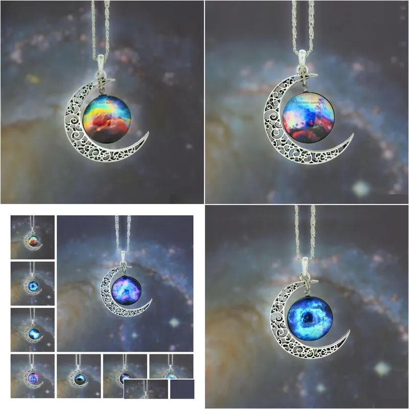 Pendant Necklaces New Vintage Starry Moon Outer Space Universe Gemstone Mix Models Drop Delivery Jewelry Pendants Dh3Zv