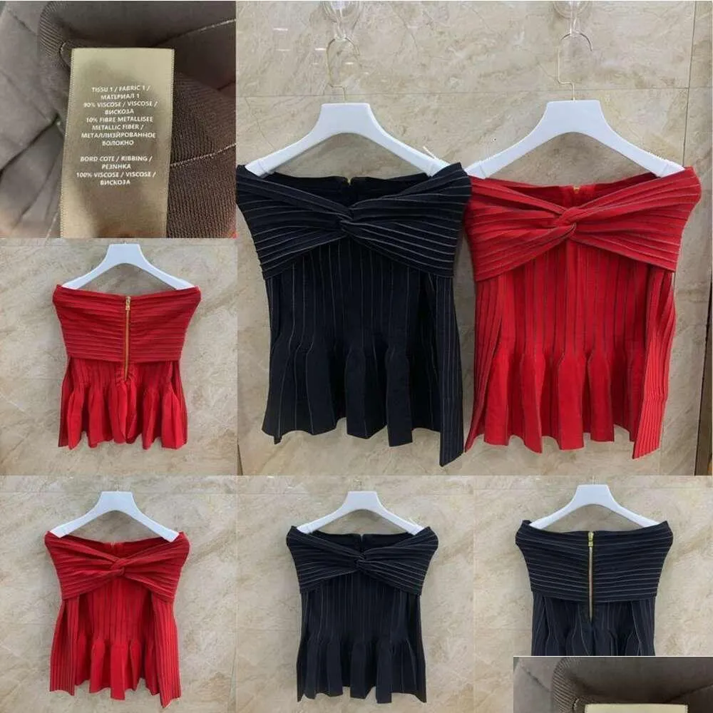 Latest Collection One-shoulder Kintted Long Sleeve Tops 2023 Spring Sexy Black Red Zipper Blouse Tops For Women FZ2403124