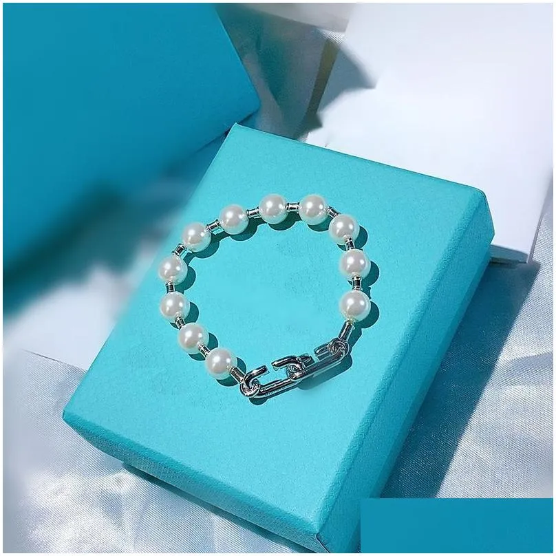 925 Silver Pearl Bracelets Strands women Simple Summer Bracelet Designer Beaded No Box267k