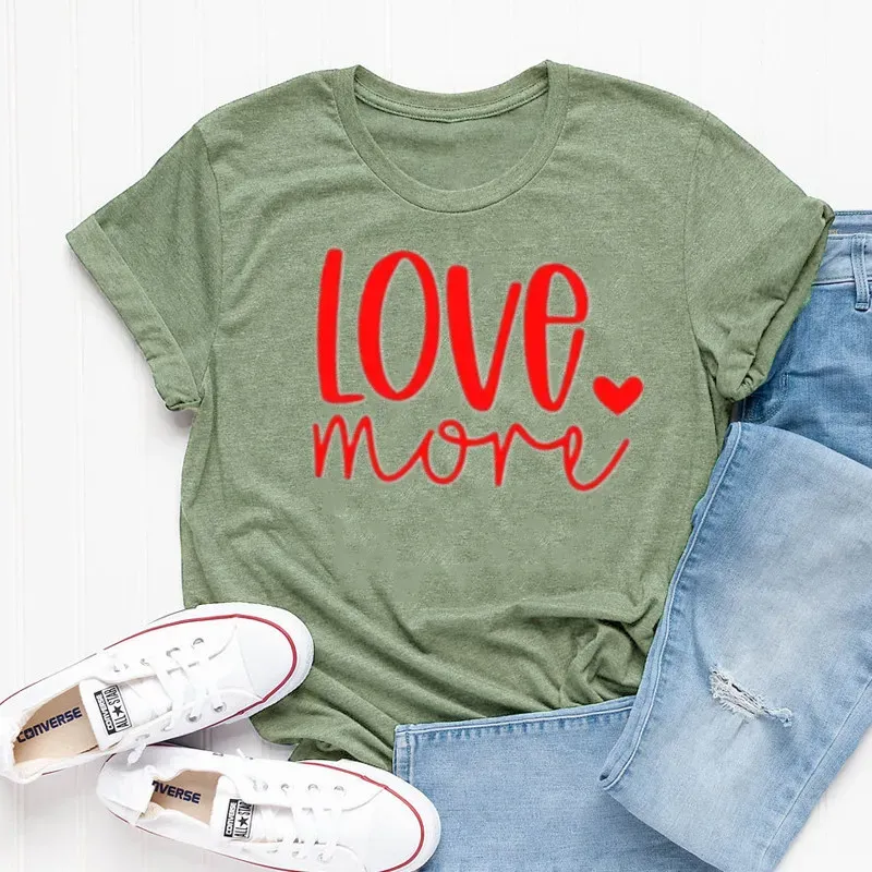 Women`s T Shirts Love More Shirt Valentines Day Days Lover Gift For Valentine Husband Cotton O Neck Female