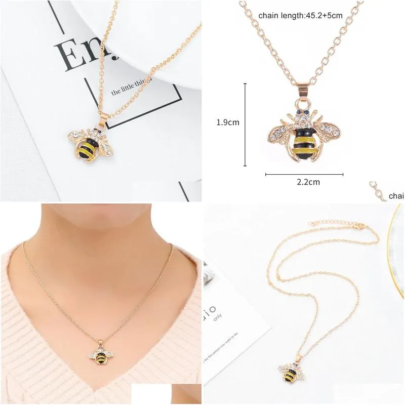 bee necklace insect pendant necklace champagne zircon gold color bijoux party engagement choker necklace