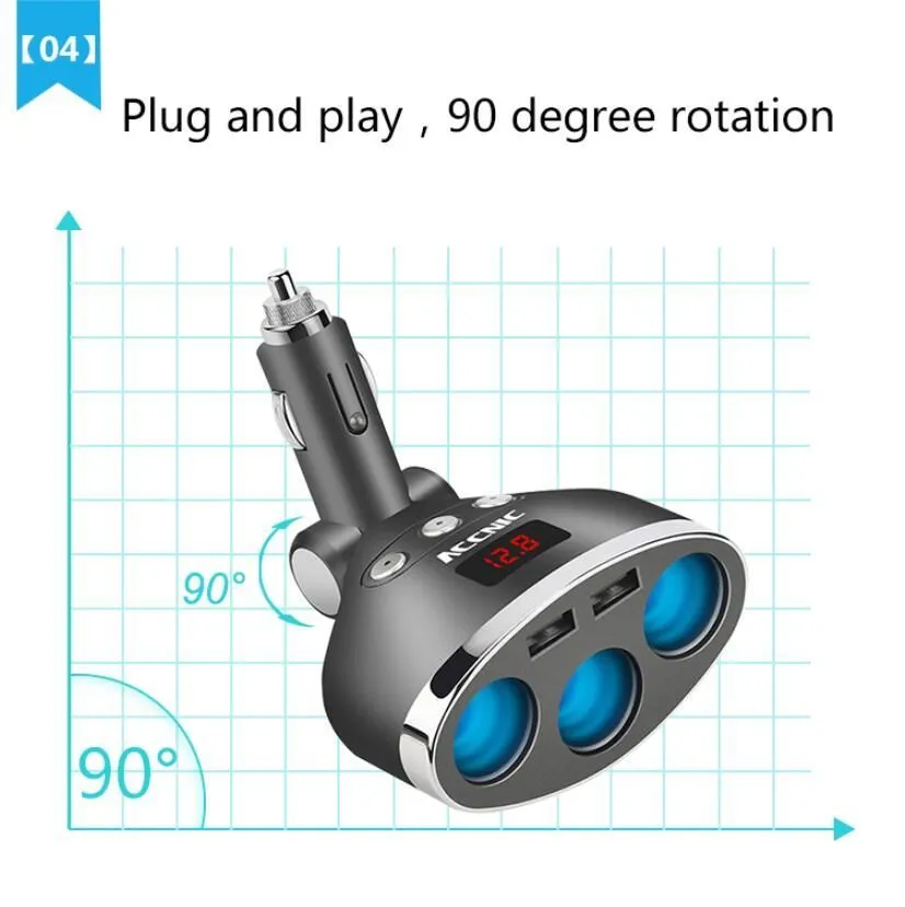 Car Cigarette Lighter 3 In 1 Dual Usb Socket Splitter Plug Voltage Monitor For Smartphone Drop Delivery Automobiles Motorcycles Auto E