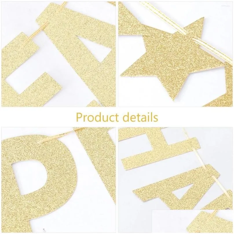 Party Decoration Happy Year Banner Golden Glitter Bunting Holiday For Home Office Bar Shopping Mall