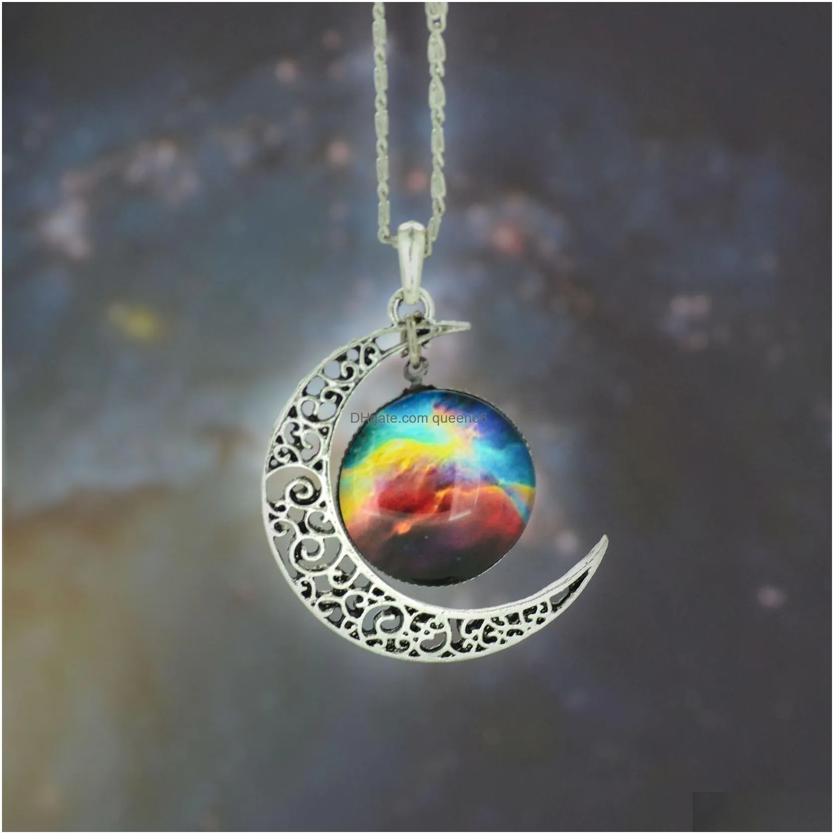 Pendant Necklaces New Vintage Starry Moon Outer Space Universe Gemstone Mix Models Drop Delivery Jewelry Pendants Dh3Zv