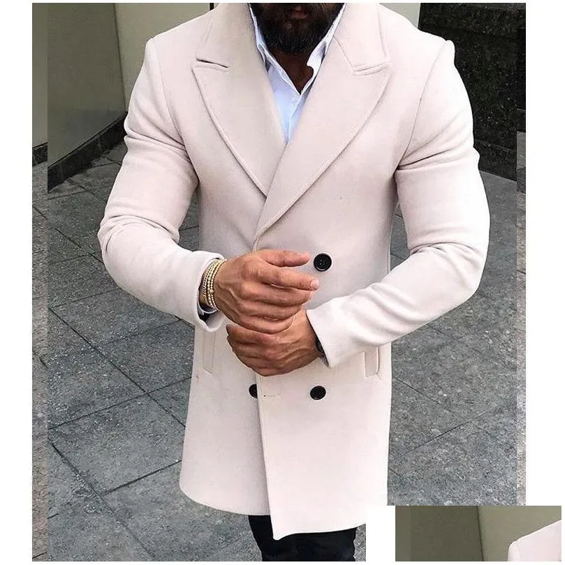 Fashion Men Winter Warm Blends Coat Lapel Outwear Overcoat Long Jacket Peacoat Mens Coats