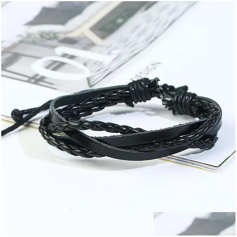 diy genuine leather bracelets for women european braided charm bangles cuff fashion men multilayer adjustable woven wrap beads party