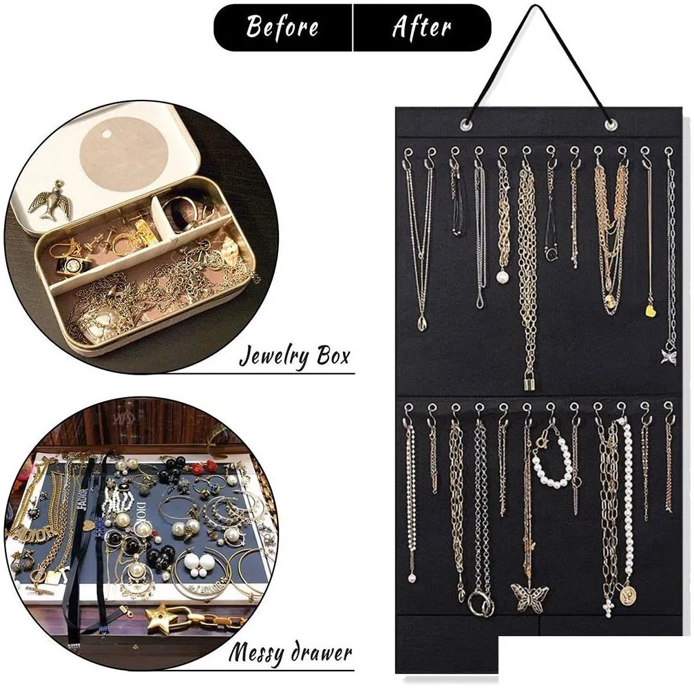 Jewelry Boxes Necklace Organizer Hanging Felt Decorative Wall Mounted Earrings Bracelet Storage Display Holder With 24 Drop Delivery Dhc6C