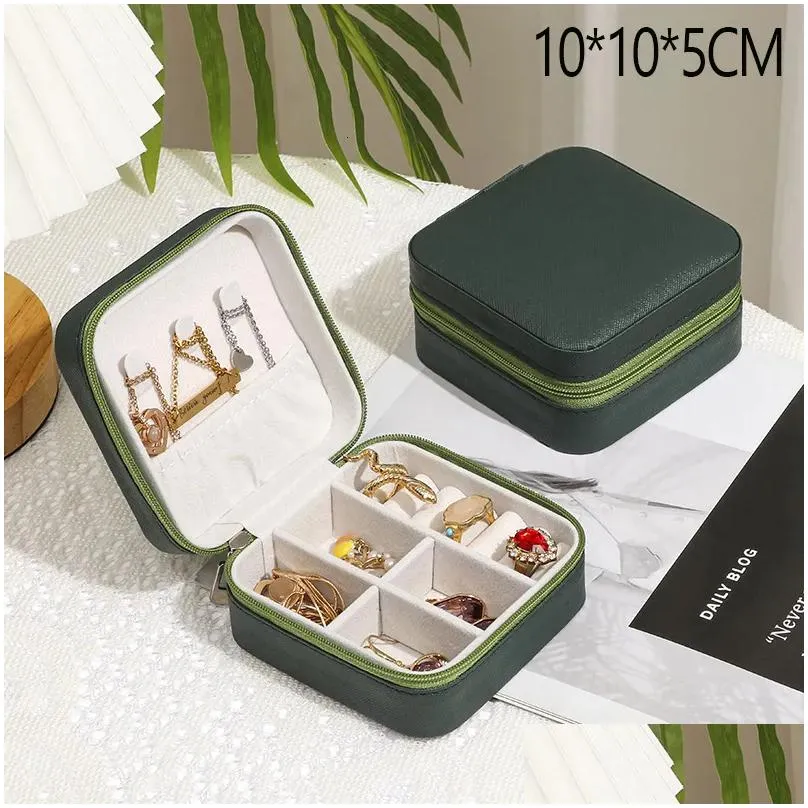 Jewelry Boxes Box 3-Layers Green Stud Organizer Large Ring Necklace Makeup Holder Case Veet With Lock For Drop Delivery Dhllt