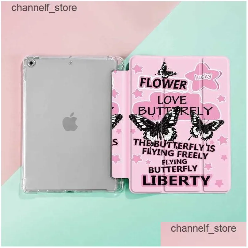 Tablet PC Cases Bags Butterfly Case For iPad 9th/ 8th/ 7th Generation 10.2 inch CaseFor MiNi 4/5/6 Coverwith Pencil HolderAuto Wake/Sleep